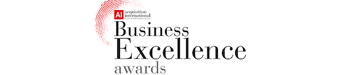 Logo and text for ai global media's business excellence awards at home.